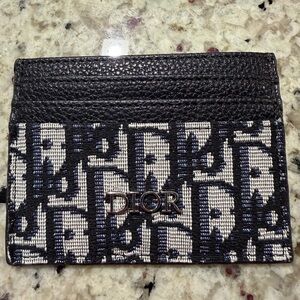 Dior Black, Navy & Beige Logo Canvas Card Holder / Card Wallet